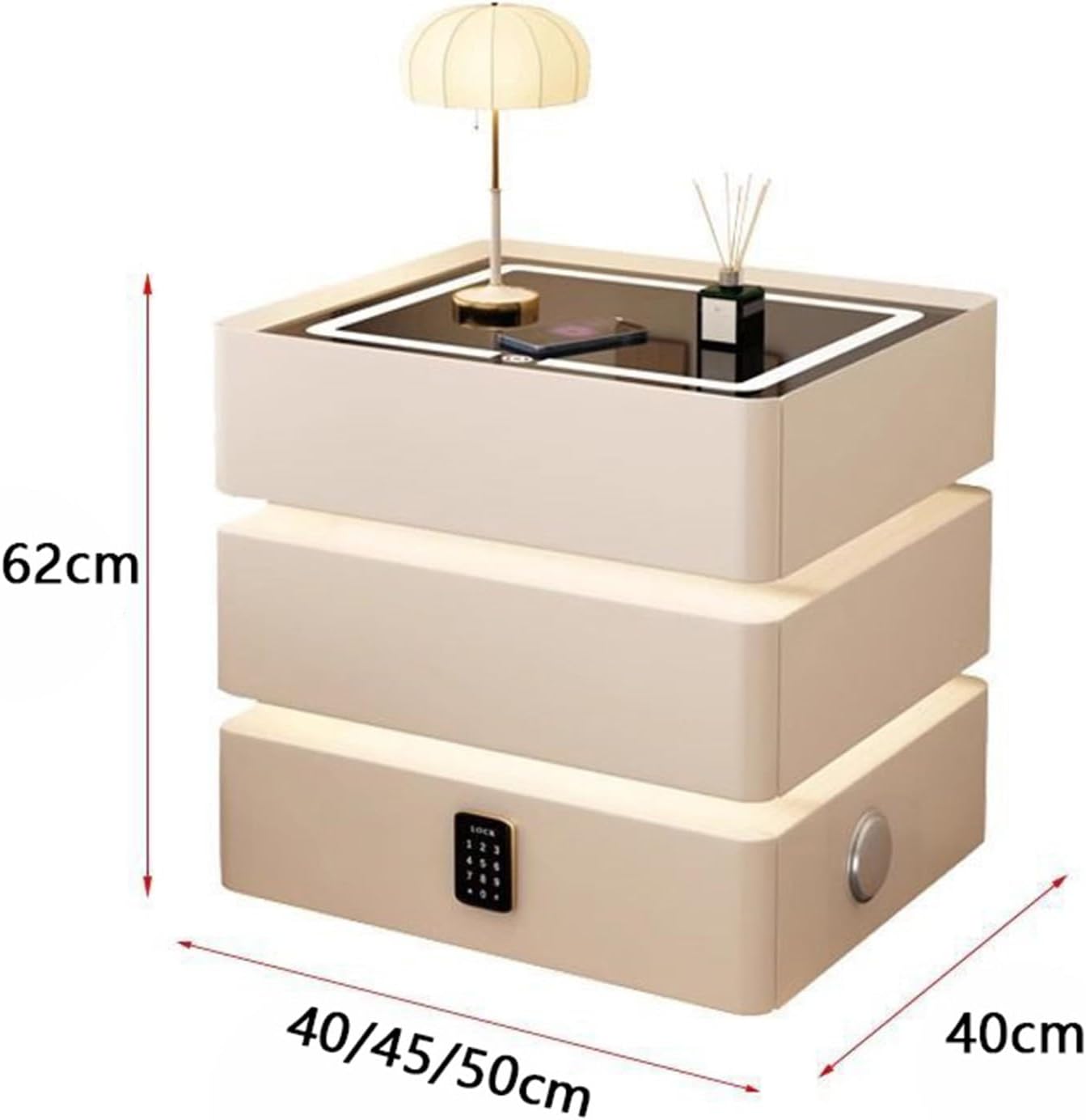 DotFurn LumiSmart 3-Drawer Bedside Pedestal with Wireless Charging & Smart Light - Image 4