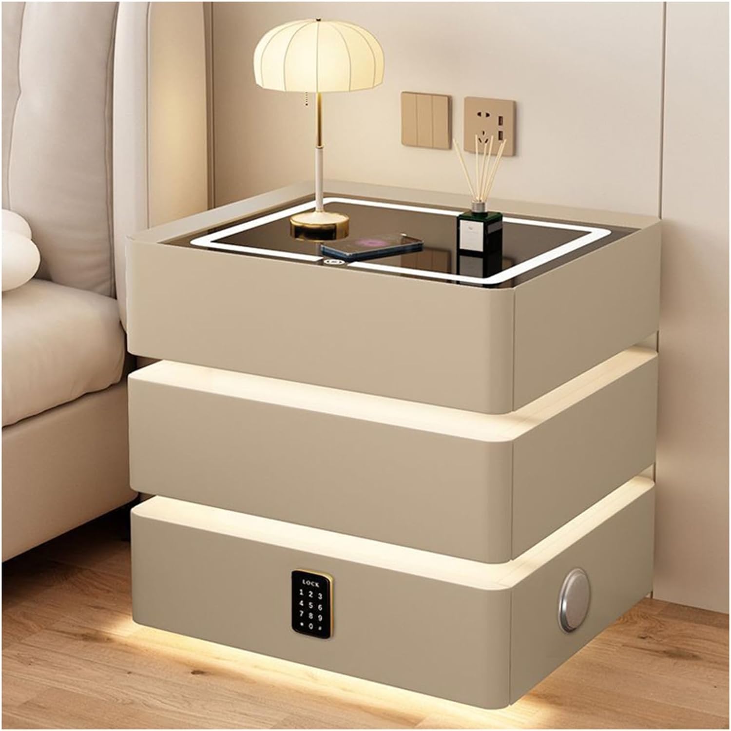 DotFurn LumiSmart 3-Drawer Bedside Pedestal with Wireless Charging & Smart Light - Image 2