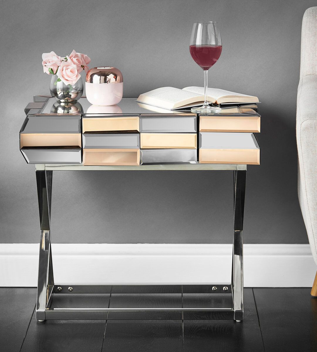 Aleba Console Table – DotFurn (110cm, Coloured Mirror & Stainless Steel, Modern Luxe Design) - Image 2