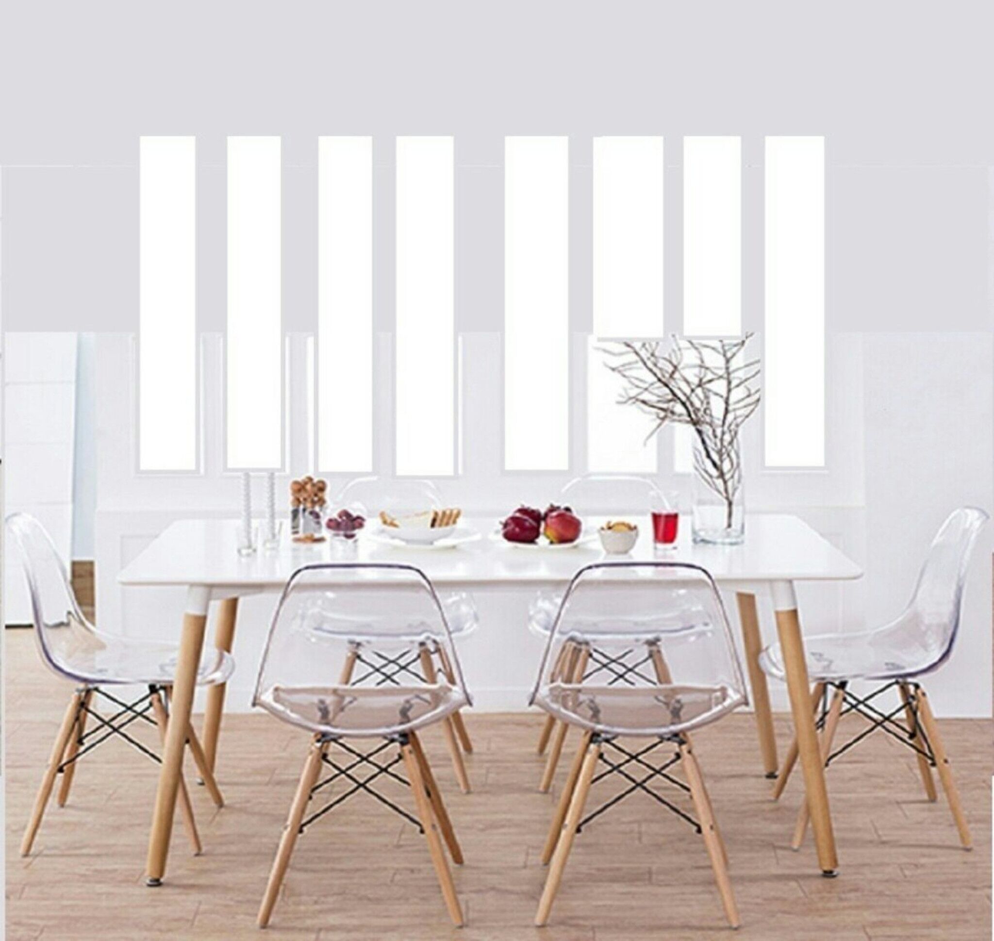 DotFurn Lucent Clear Acrylic Side Chair – Eiffel Beechwood Base - Image 4