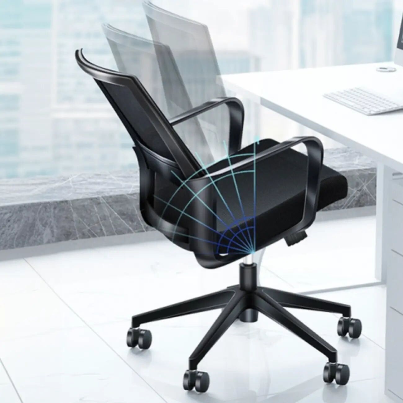 DotFurn Black Ergonomic Mesh Office Chair – Adjustable Mid-Back with Lumbar Support & Armrests - Image 3